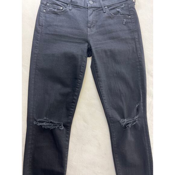 Mother Denim Womens 25 The Looker Skinny Leg Ankle Fray Guilty as Sin Black Jean - Picture 6 of 11